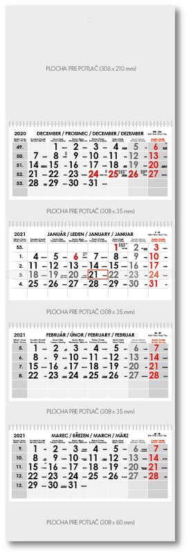 kalendář Kvatro skládaný Slovenský spirálou 2021 - šedý | JIROUT